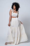 Doxa - Frilly Strapped Bustier, Elastic Waist, Three Layers Frilly Sile Fabric Maxi Skirt Set - Dut Project