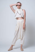 Doolin - Spaghetti Strops Crop Top & Fringe Detailed Pockets Baggy Pants - Dut Project