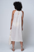 Yili - Gathered Collar, Shoulder Cleavage, Sile Fabric Midi Dress - Dut Project