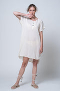 Nen - Round Neck, Low Sleeve, Button Asymmetric Cut 100% Cotton Mini Dress - Dut Project