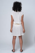 Lena - V Neck Tie Elastic Waistband Sile Fabric Mini Dress - Dut Project
