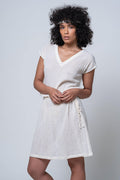 Lena - V Neck Tie Elastic Waistband Sile Fabric Mini Dress - Dut Project
