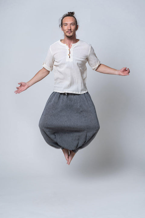 Etna -  Natural %100 Cotton Sile Fabric Baggy Pants - Dut Project