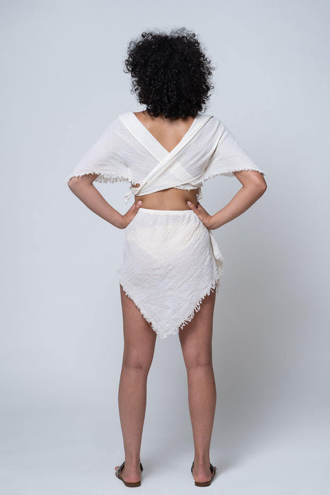 Egma - Double-Breasted Tie Waist Crop Top & Triangle Cut Mini Skirt - Dut Project