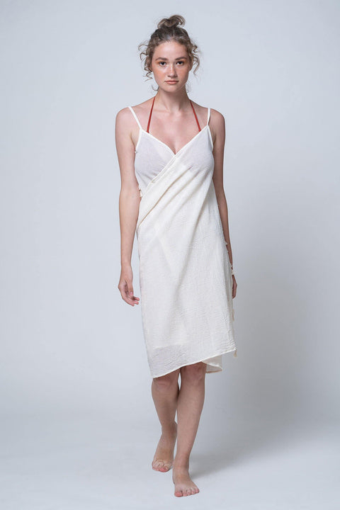 Sul - Thin Straps Wrapped Side Fringe&Lace Natural Dress - Dut Project