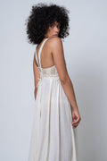 Loire - Crocheted Top With Laced Back Detailed Full-Lenght Sile Fabric Maxi Dress - Dut Project