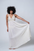 Loire - Crocheted Top With Laced Back Detailed Full-Lenght Sile Fabric Maxi Dress - Dut Project