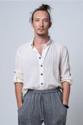 Flevo - Stand Collar, Lapel Long Sleeve %100 Cotton Sile Fabric Men's Shirt - Dut Project