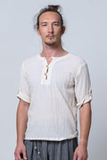 Lui - Brit Snap Collar, Folded Half Sleeve Sile Fabric Men's T-Shirt - Dut Project