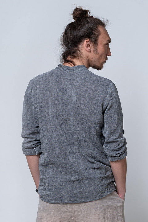 Puula - Stand Collar, Lapel Long Sleeve Men's Sile Fabric Shirt - Dut Project