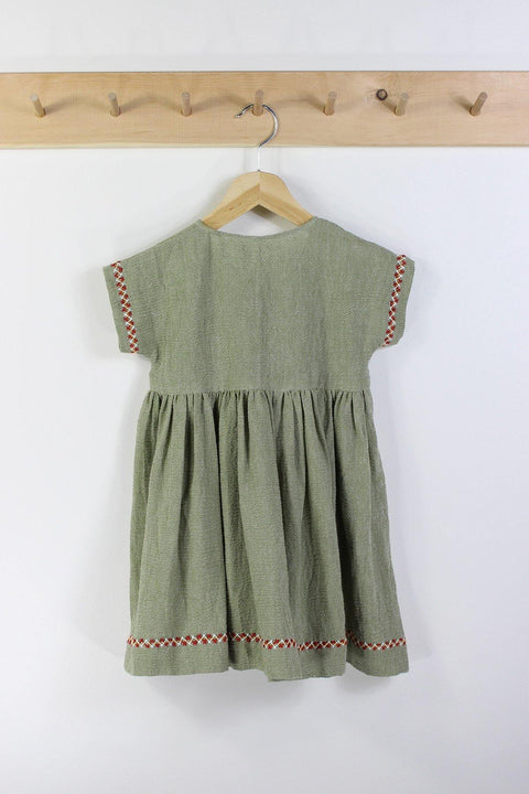 Palm - Round Rope Detailed Collar, Short Sleeve 100% Cotton Sile Fabric Dress ürününün kopyası - Dut Project